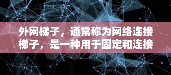 外网梯子，通常称为网络连接梯子，是一种用于固定和连接网络设备的工具。它主要服务于网络服务器和相关设备，确保它们能够正确连接到外部设备或无线网络。以下是外网梯子的主要功能及其应用