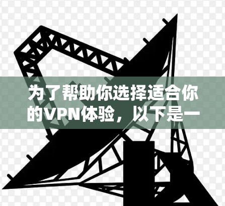 为了帮助你选择适合你的VPN体验,以下是一个分步骤的推荐和建议 为了帮助你选择适合你的VPN体验,以下是一个分步骤的推荐和建议